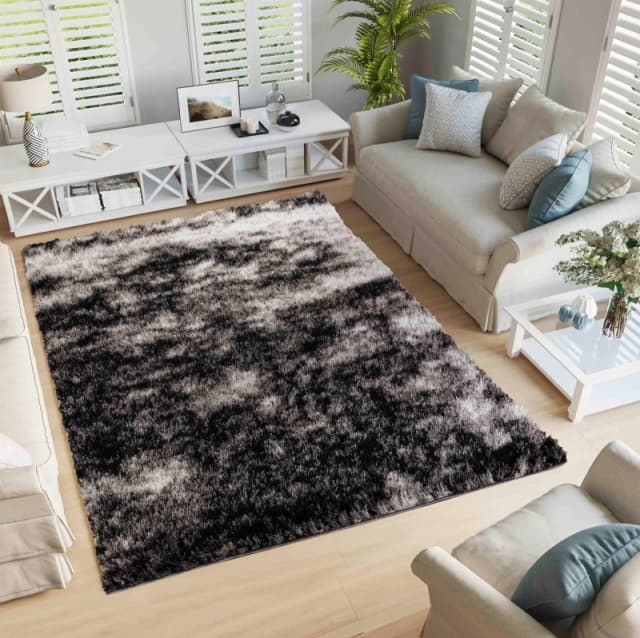 Modern Soft Two Tone Shimmer Shaggy Area Rugs Dark Grey 120X170 Cm