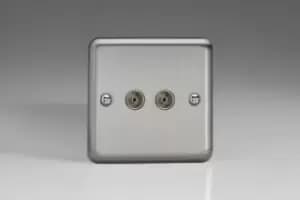 Varilight Classic 2 Gang Co-Axial TV Socket with Black Inserts (Double XS88) - Matt Chrome - XS88
