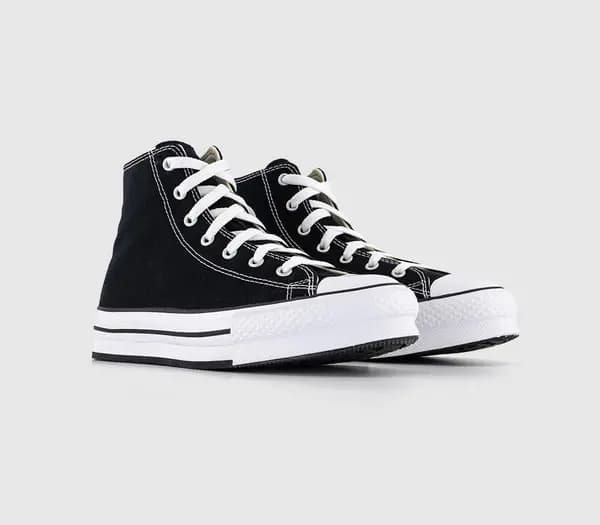 Converse Kids All Star Eva Lift Hi Jnr Platform Trainers Black White, 3-5.5