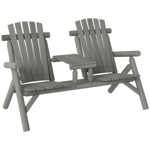 Outsunny Wood Patio Bench 2 Seats w/ Centre Coffee Table - Grey TJ Hughes 5063603014718