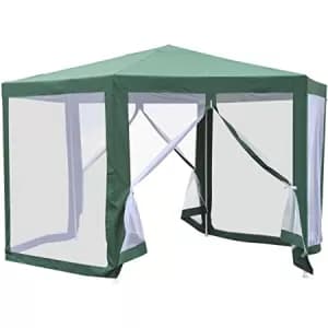 Outsunny Outdoor Hexagon Sun Shade Canopy Tent with Protective Mesh Screen Walls & Proper UV Sun Protection, Blue
