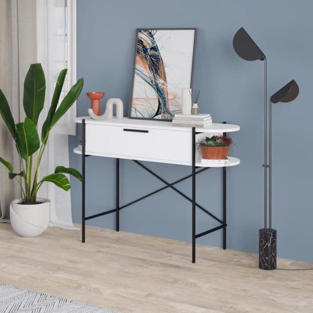 FWStyle FWStyle 1 Drawer 2 Shelf White Console Table White One Size Unisex 8683628019627