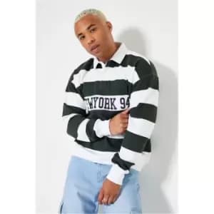 I Saw It First Forest Green Mens Heavyweight Embroidered Stripe Fleeceback Polo - Green