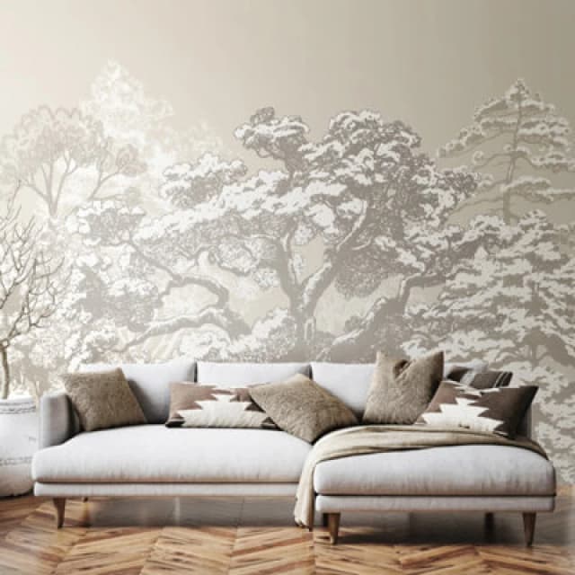 Origin Murals Etched Trees Wall Mural in Light Grey Size: W350cm x H280cm Light Grey Unisex W350cm x H280 cm