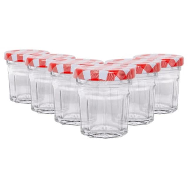 Argon Tableware Glass Jam Jars With Red Gingham Lids - 30ml - Pack Of 6