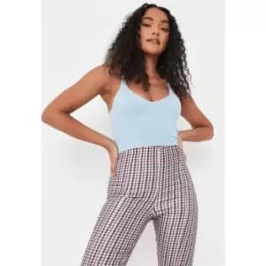 Missguided V Neck Rib Crop - Blue