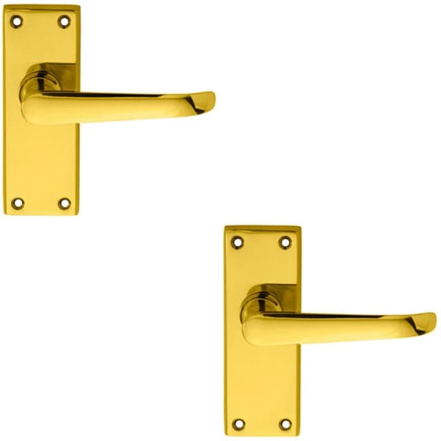 Loops 2x PAIR Straight Victorian Handle on Latch Backplate 150 x 42mm Polished Brass Metallics