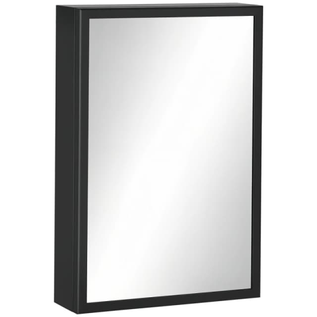 kleankin Wall Mounted Bathroom Cabinet with Mirror and Storage Shelves, Black 834-532V00BK