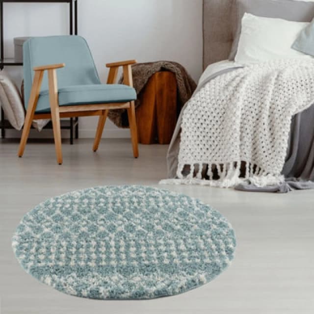 THE RUGS Soft Moroccan Diamond Shaggy Rugs & Runners Duck Egg Blue Living Room Size: 120cm diameter Duck Egg Blue Unisex 120cm diameter