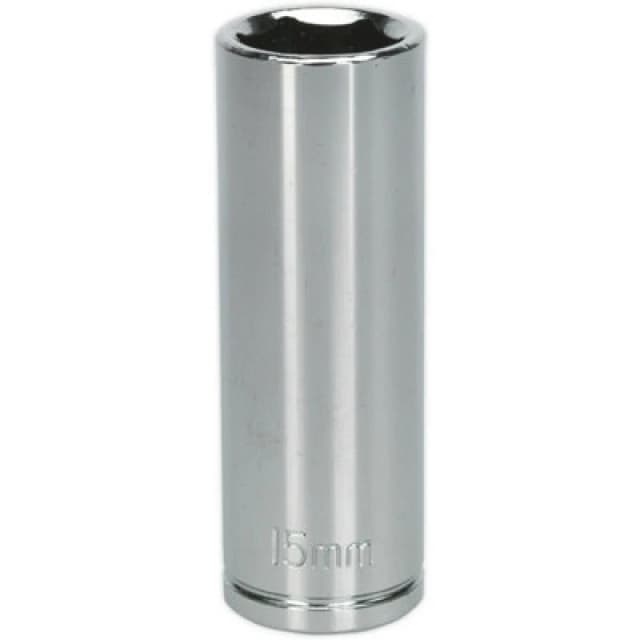 Loops 15mm Chrome Plated Deep Drive Socket - 3/8" Square Drive High Grade Carbon Steel Metallics