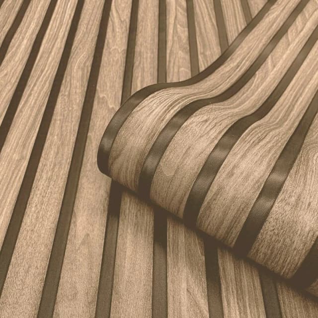Belgravia Decor Wood Slat Textured Walnut Wallpaper Brown