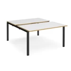 Bench Desk 2 Person Starter Rectangular Desks 1400mm With Sliding Tops White/Oak Tops With Black Frames 1600mm Depth Adapt