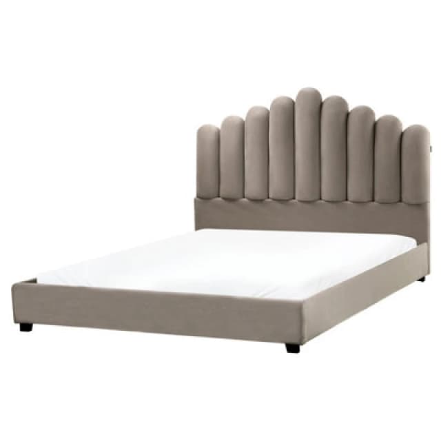 Beliani Bed Velvet Vincennes 160 X 200 Cm (Eu King Size) Taupe