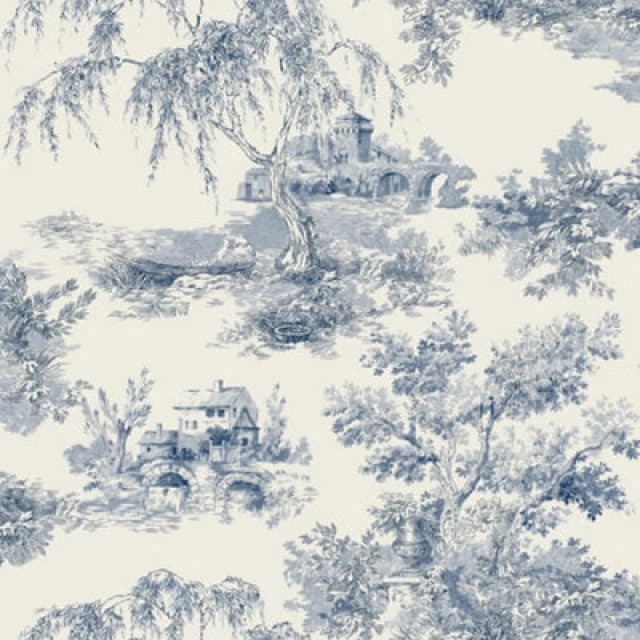 Grandeco French Vintage Toile Trees Smooth Wallpaper - Blue Blue
