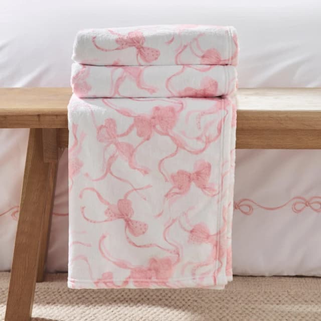 Catherine Lansfield Bow Cosy Fleece Oversized Blanket Throw Pink unisex 200x240cm