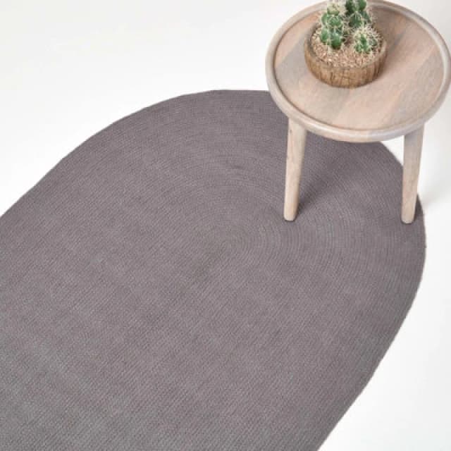 Homescapes Grey Handmade Woven Braided Oval Rug, 50 X 80 Cm