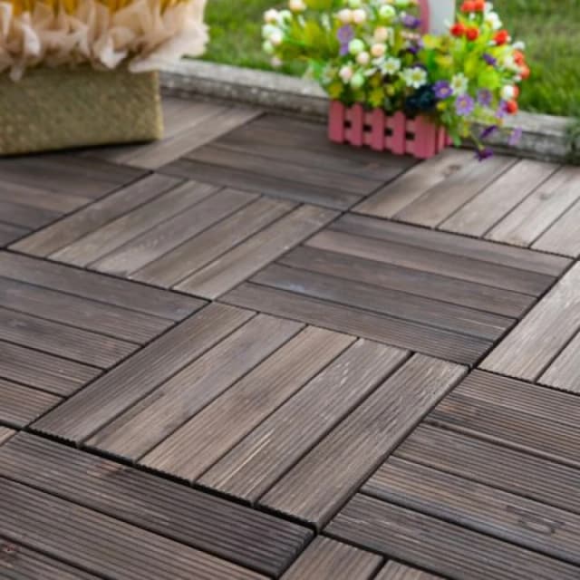 Outsunny 27pc Floor Tiles Interlocking Solid Wood DIY Deck Tiles Outdoor Black 844-325BK