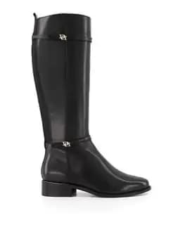 Dune London Tap Leather Buckle Trim High Boot, Black, Size 4, Women
