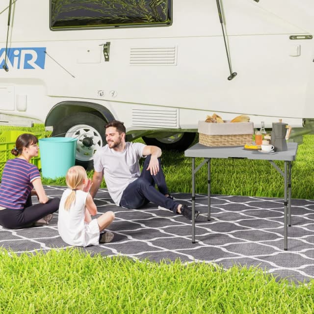 Outsunny 3ft Folding Camping Table with 2 Adjustable Height Dark Grey