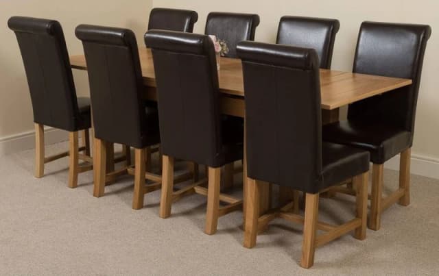Thats Furniture Richmond 140-220cm Oak Extending Dining Table + 8 Washington Leather Chairs in Brown Brown Unisex