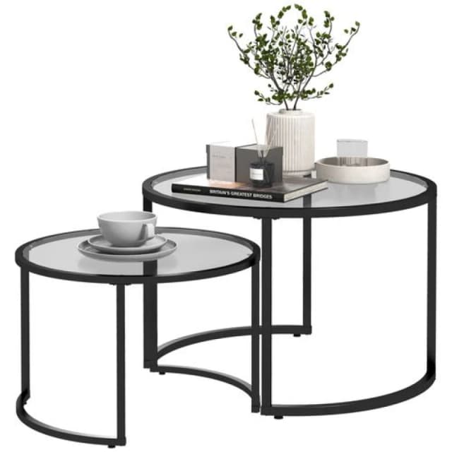 HOMCOM Glass Coffee Table Set of 2, Round Nest of Tables for Living Room - Homcom 5056725526344