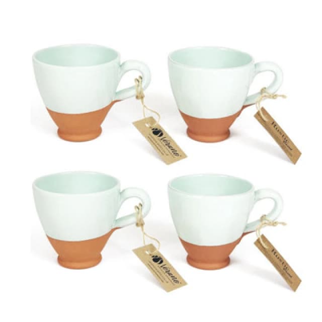 Verano Spanish Ceramics Rustic Pastel Half Dipped Terracotta Kitchen Set Of 4 Everyday Cups Pale Green 9.5Cm