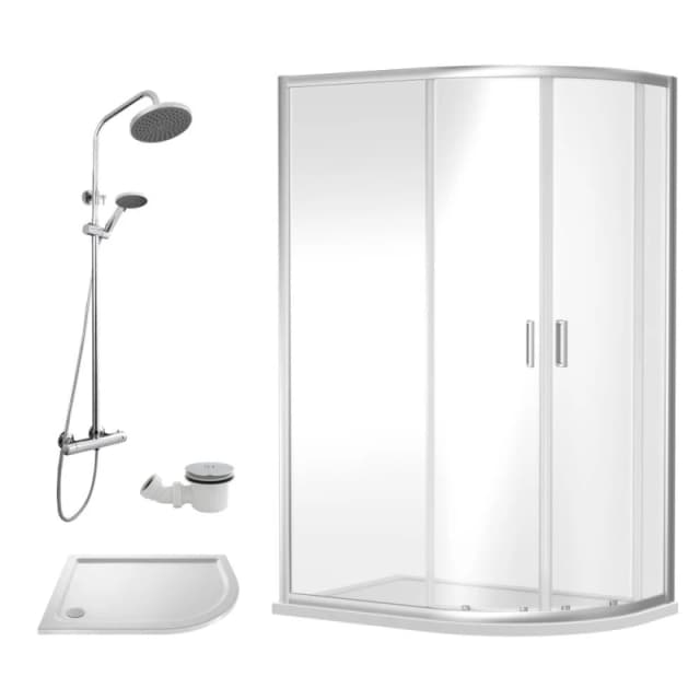Balterley Offset Right Quadrant Tray Round Shower Waste 1000x 800mm in White White Unisex