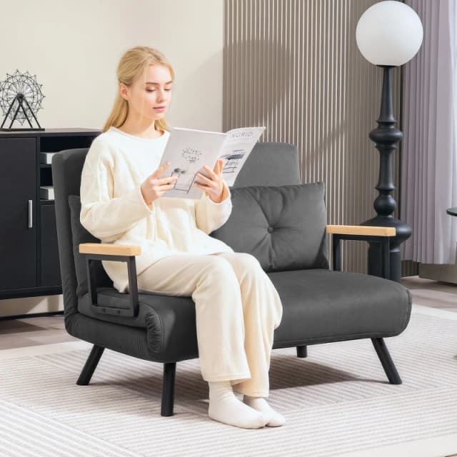 HOMCOM Click Clack 2 Seater Sofa Bed for Living Room, Guest Room Dark Grey