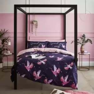 Sassy B Cosmic Cranes Print Reversible Duvet Cover Set, Navy, King
