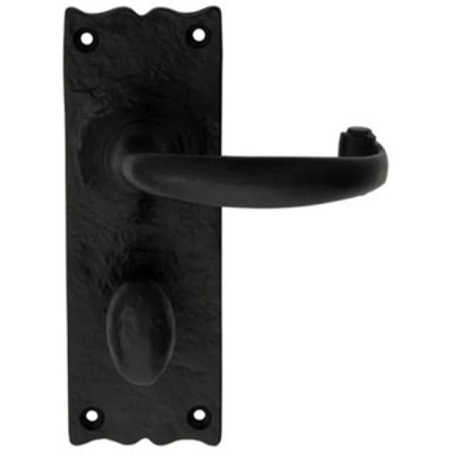 Loops PAIR Forged Curved Lever Handle on Bathroom Backplate 155 x 54mm Black Antique Black