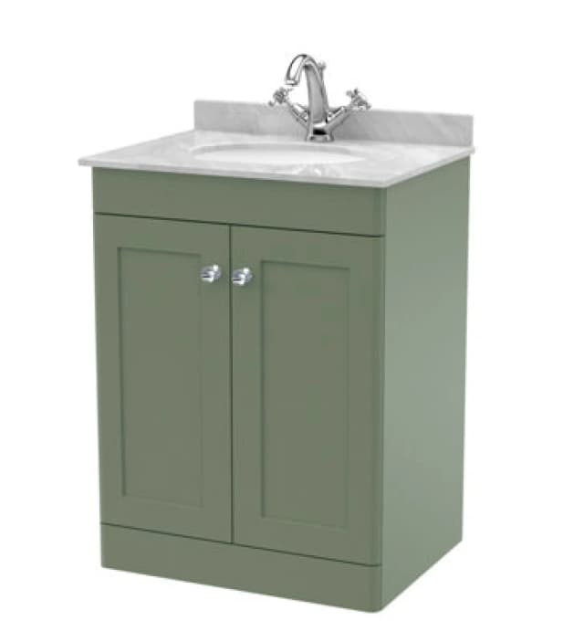 nuie 600mm Floor Standing 2 Door Vanity & Marble Top 1TH - Satin Green CLC825GR1