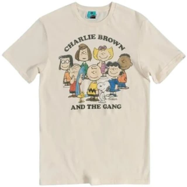 Peanuts Mens Charlie & The Gang T-Shirt in Beige Size: Small Beige Male S