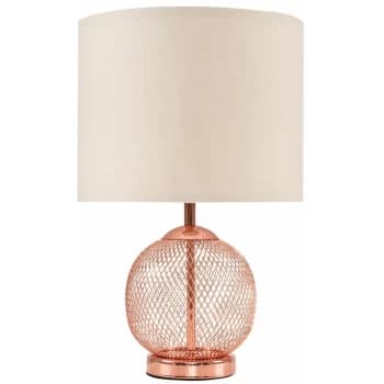Copper Mesh Ball Touch Dimmer Table Lamp With Small Drum Light Shade - Beige