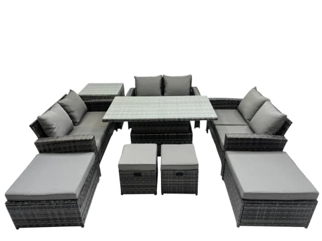 Fimous Outdoor Love Sofa Set & Adjustable Lifting Dining or Coffee Table in Dark Grey Dark Grey Unisex