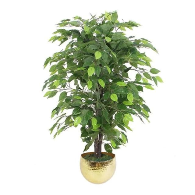 Leaf 90cm Artificial Ficus Tree / Plant - Gold Metal Planter