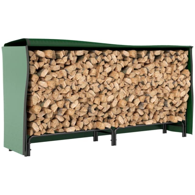 Outsunny Outsunny Metal Firewood Rack, Log Holder, 200 x 36 x 99 cm, Dark Green