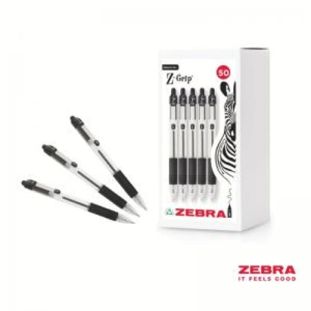 Zebra Z-Grip Retractable Ballpoint Pen 1.0mm Tip Black (Pack 50) - 02757