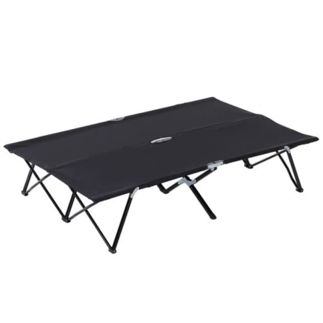 Outsunny Double Camping Folding Cot Outdoor Portable Sleeping Bed with Carry Bag Black