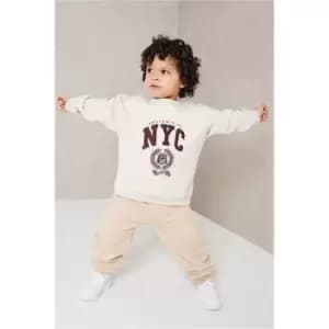 I Saw It First Beige Kids Heavyweight Nyc Embroidered Fleeceback Sweatshirt - Brown