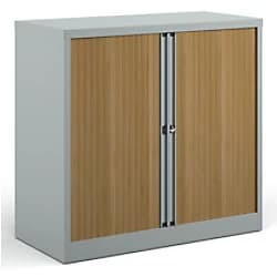Bisley Tambour Cupboard Lockable Steel & Aluminium DST40SB 1000 x 470 x 1000 - 1015mm Silver & Beech
