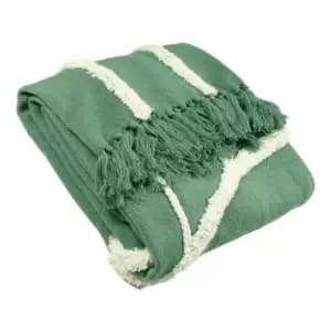 Furn. Rainbow Tufted Cotton Woven Throw Sage