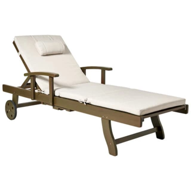 Beliani Sun Lounger With Cushion Amantea Premium Ii Acacia Wood Light Beige