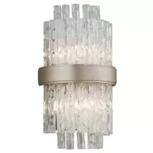 Chime 2 Light Wall Sconce Silver Leaf Polished Stainless, Glass