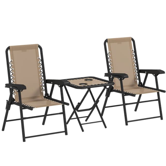 Outsunny 3 Pieces Folding Garden Bistro Set with Cup Holders, Khaki, Brown 84G-600V00KK
