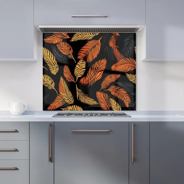 Warren Reed - Designer Orange Feather Leaves Kitchen Splashback Size: 600mm x 750mm Orange Unisex 600mm x 750mm