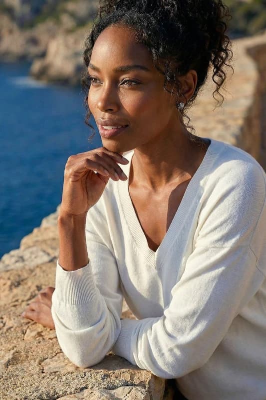 Roman Plain V-Neck Stretch Jumper Ivory