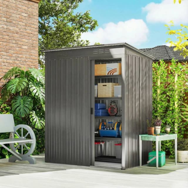 Outsunny 5 x 3.5ft Metal Garden Shed with Effortless Assembly, Light Grey 84H-456V00LG