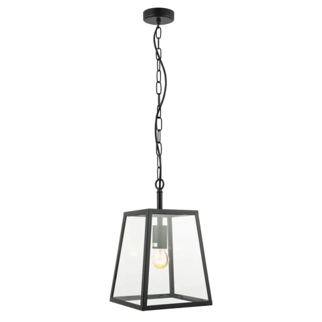 Happy Homewares Classic Lantern Pendant Ceiling Light in Matte Black with Clear Glass Sides Black Unisex