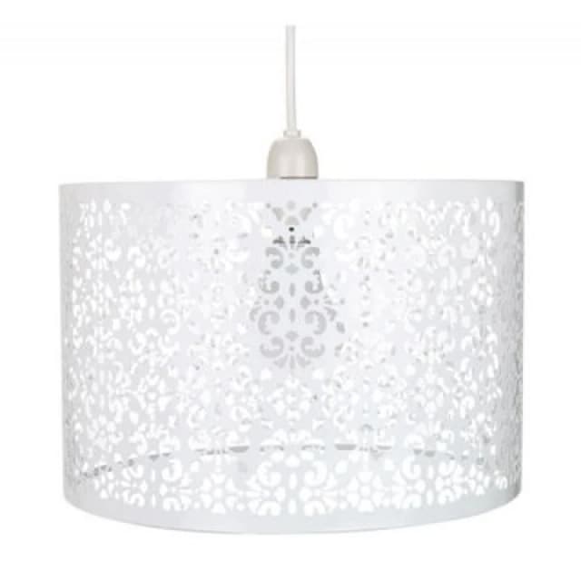 Happy Homewares Moroccan Designed White Metal Pendant Light Shade With Floral Decoration