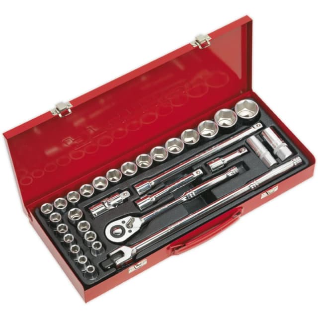 Loops 32 PACK Socket Set - 1/2" Met & Imp Square Drive - 6 Point Socket Ratchet Handle Multi